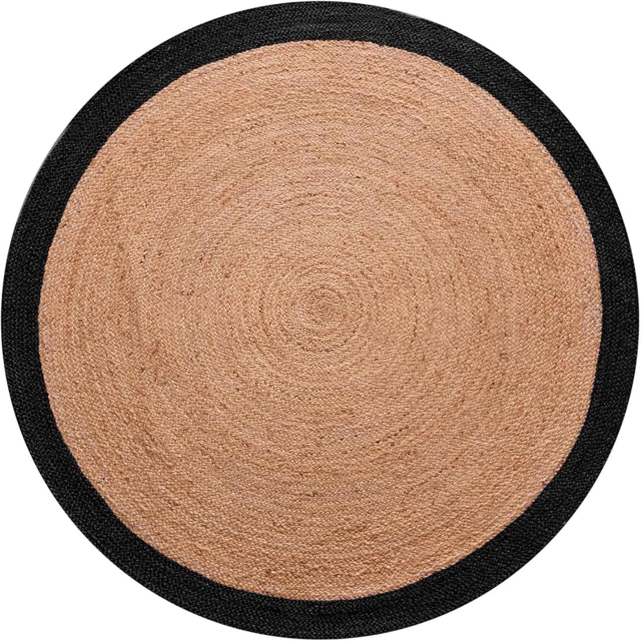 Round Jute Area Rug with Border, Woven Natural Fiber Floor Rug for Living Room Bedroom Entryway Boho Indoor Circular Carpet
