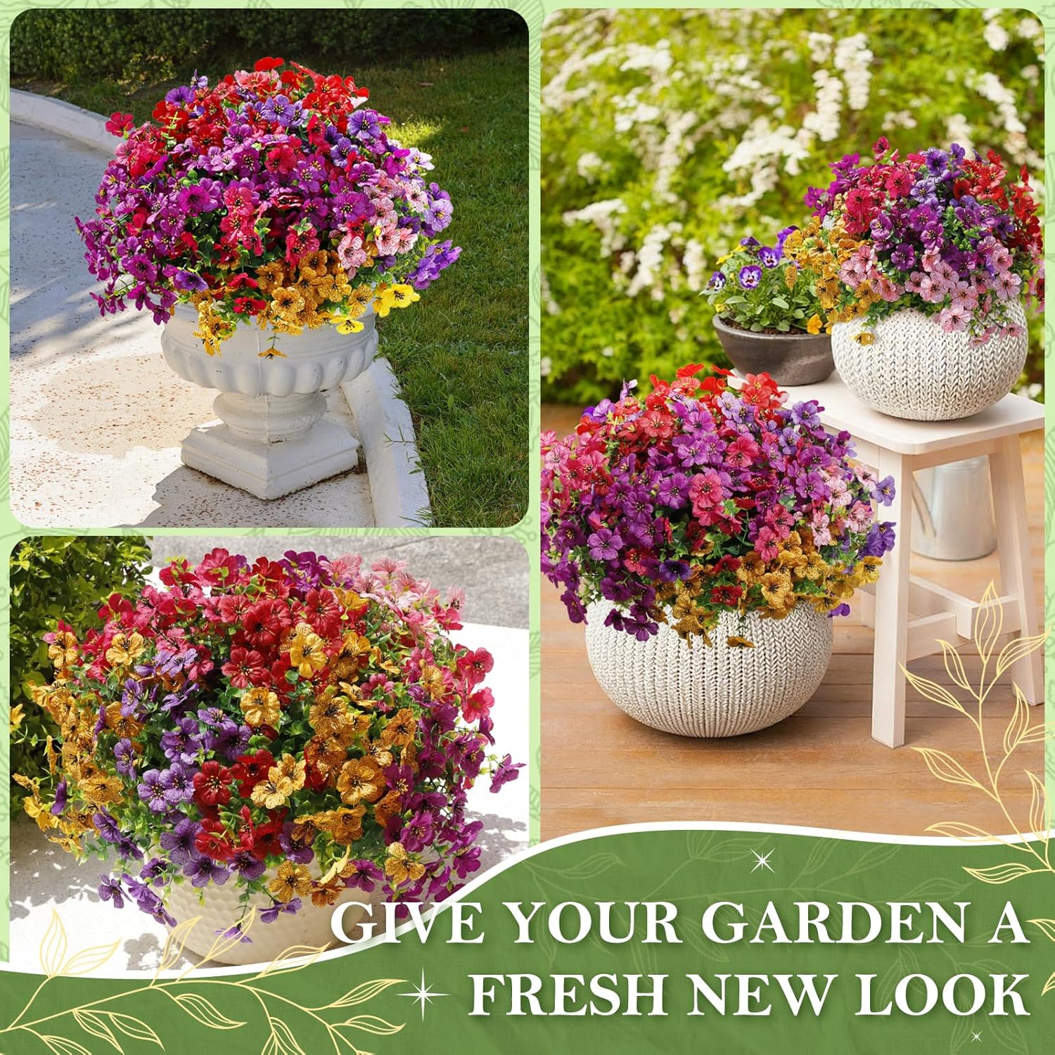 FGSAEOR 20 Bundles Artificial Flowers for Outdoor Indoor, Faux Flower Daisy with Eucalyptus Leaves Fake Plants Greenery, Garden Home Decor for Boxwood Porch Patio - Image 3