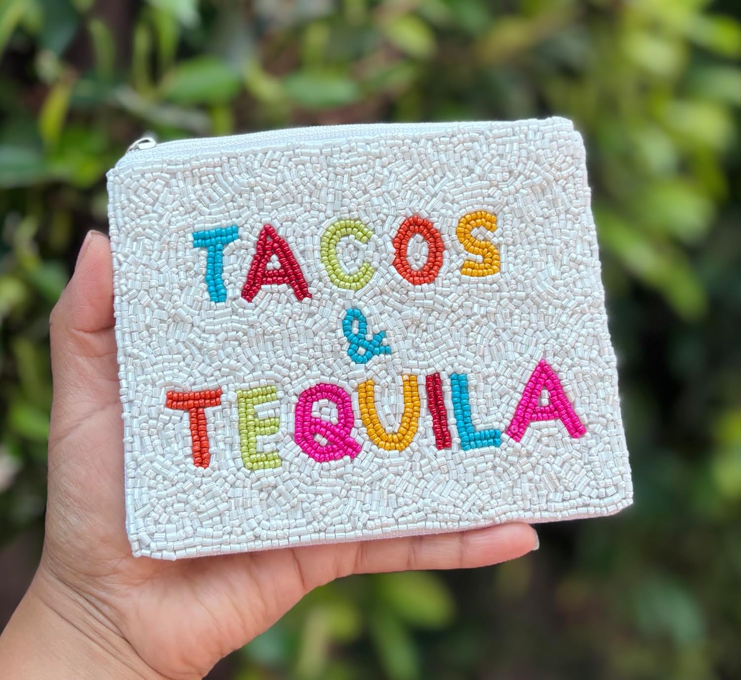 TACOS AND TEQUILA Coin Purse Pouch, White SmalL Purse, Cute Summer Coin Purse, Best Friend Gift, Pouches, Boho Bags, Wallets for Her