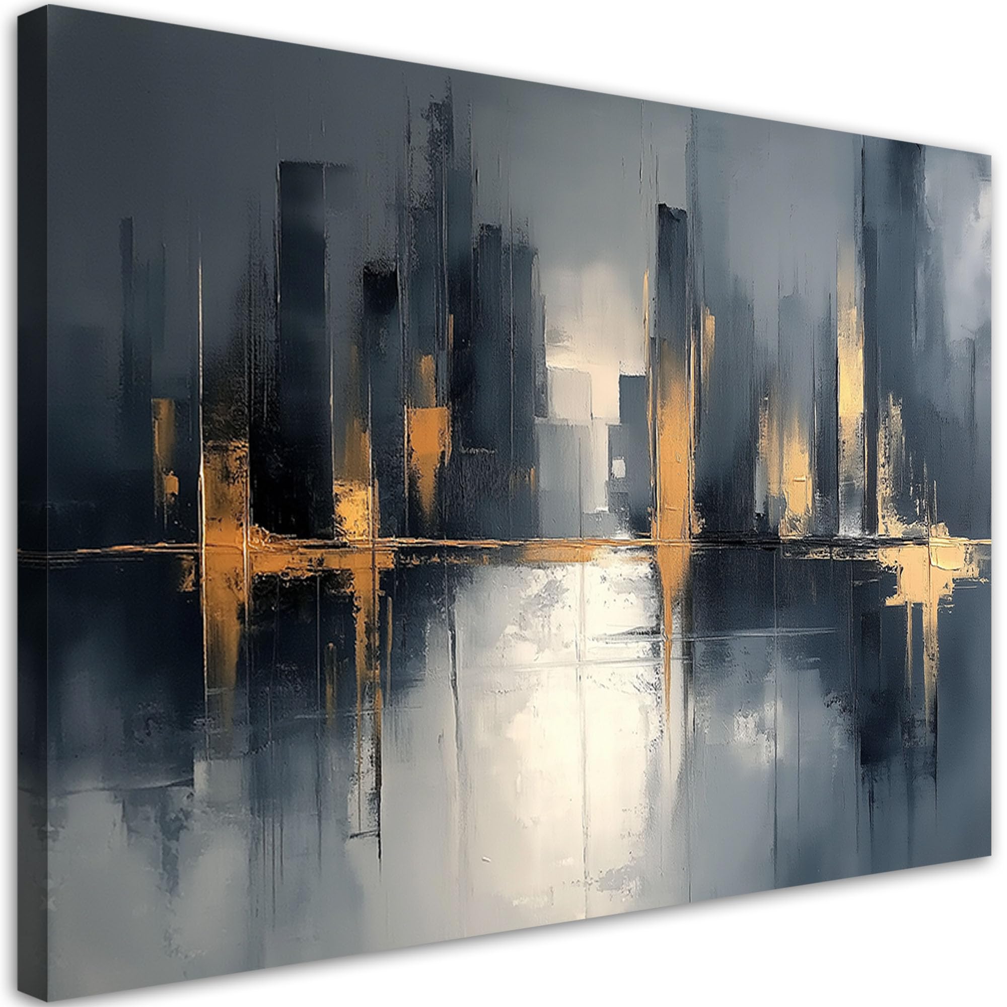 Feeby Leinwand Bilder - Abstraktes Schwarz & Gold - Canvas 120x80 cm - Deko Wohnzimmer - Wandbilder Schlafzimmer - Deko Aesthetic - Wand Deko - Leinwand Groß - Deko Zimmer - Leinwandbilder XXL