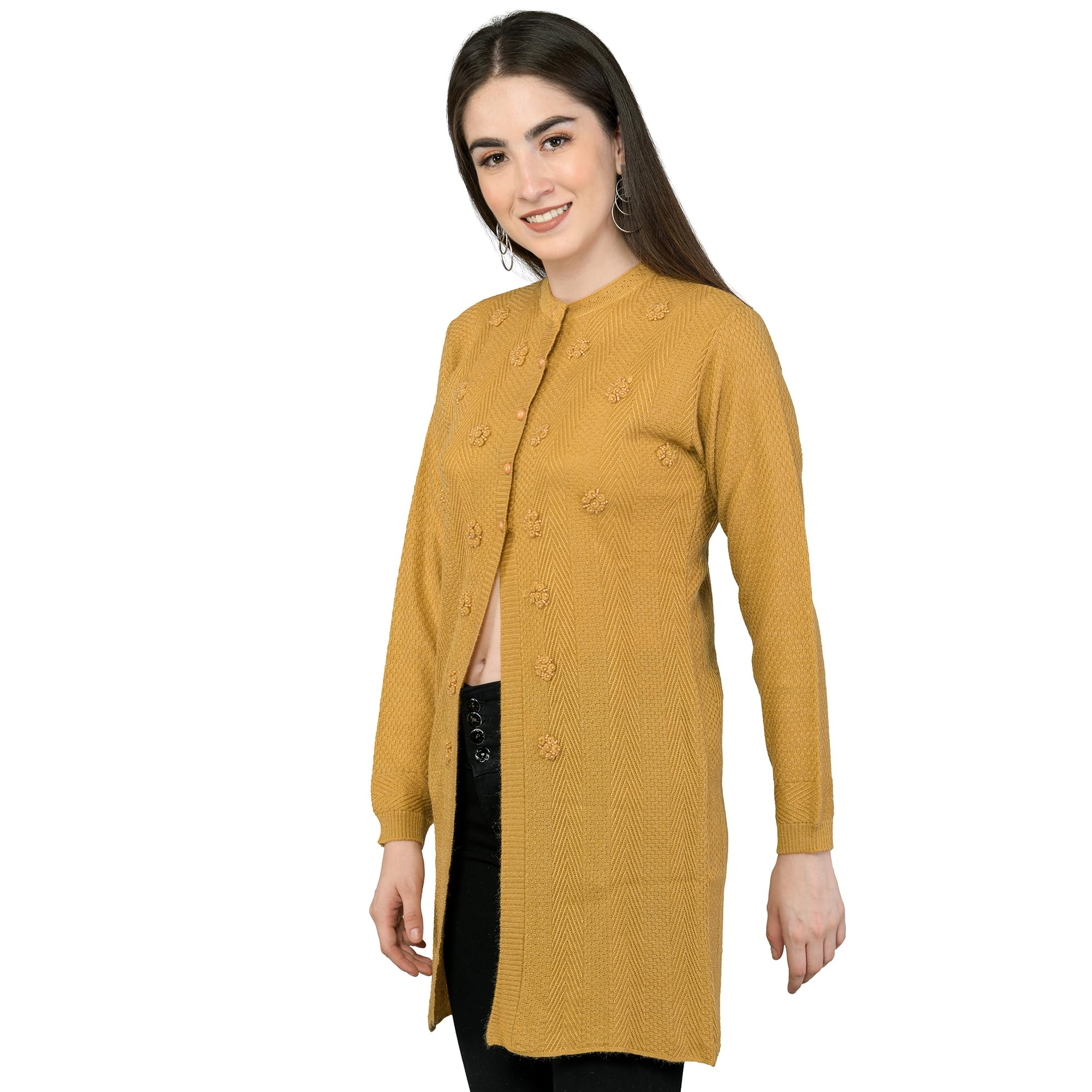 ladywillington Lady Willington Women's Woolen Round Neck Self Design Long Cardigan Shrug - Heavy Rainbow Winter Wear Pure Wool Long Cotty Fully Warm Free Size-picture-17