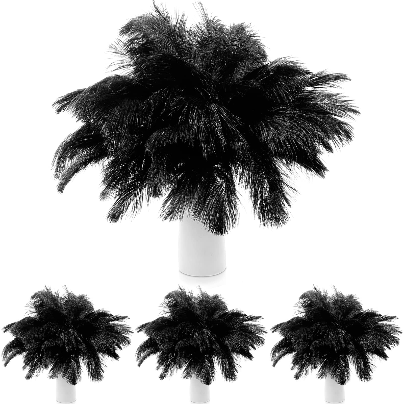 90 Pcs Halloween Natural Ostrich Feathers Plumes for Centerpieces 12-14, 10-12, 8-10 Inch Vase Feathers Decor Tall for Wedding Party Centerpieces, Flower Arrangement Home Decoration(Black)