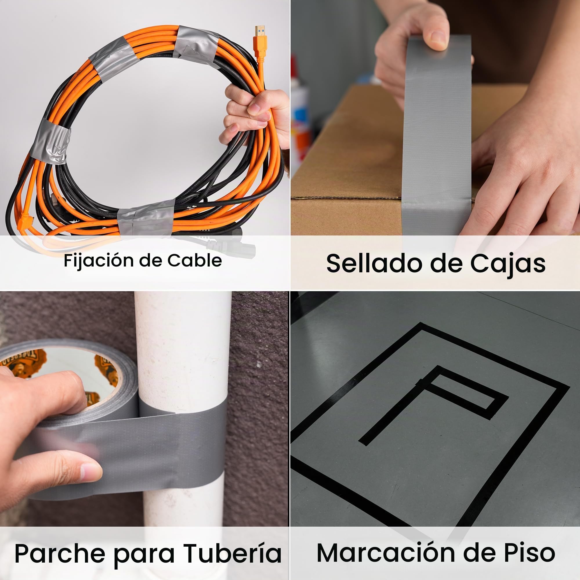 TAPEBEAR Cintas americanas Cinta adhesiva de tela 48mm x 27m, Ruban adhésif impermeable Cinta americana multiuso 9mil de espesor para Reparar, Fijar, Agrupar, Reforzar o Sellar, Plata, 5 rollos