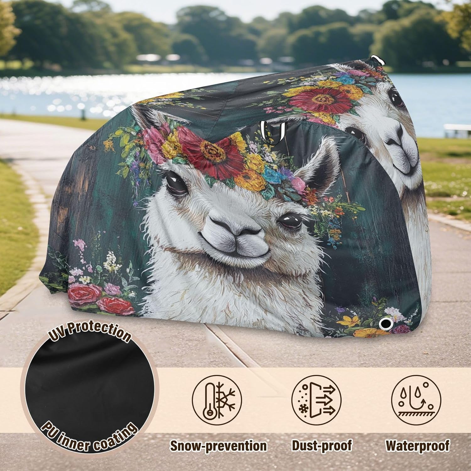 ALAZA Llama Alpaca Wreath Bike Cover Waterproof Outdoor Ebike Bicycle Covers Tarp Protection for 1/2 Bikes, Sun UV Dust Wind Proof
