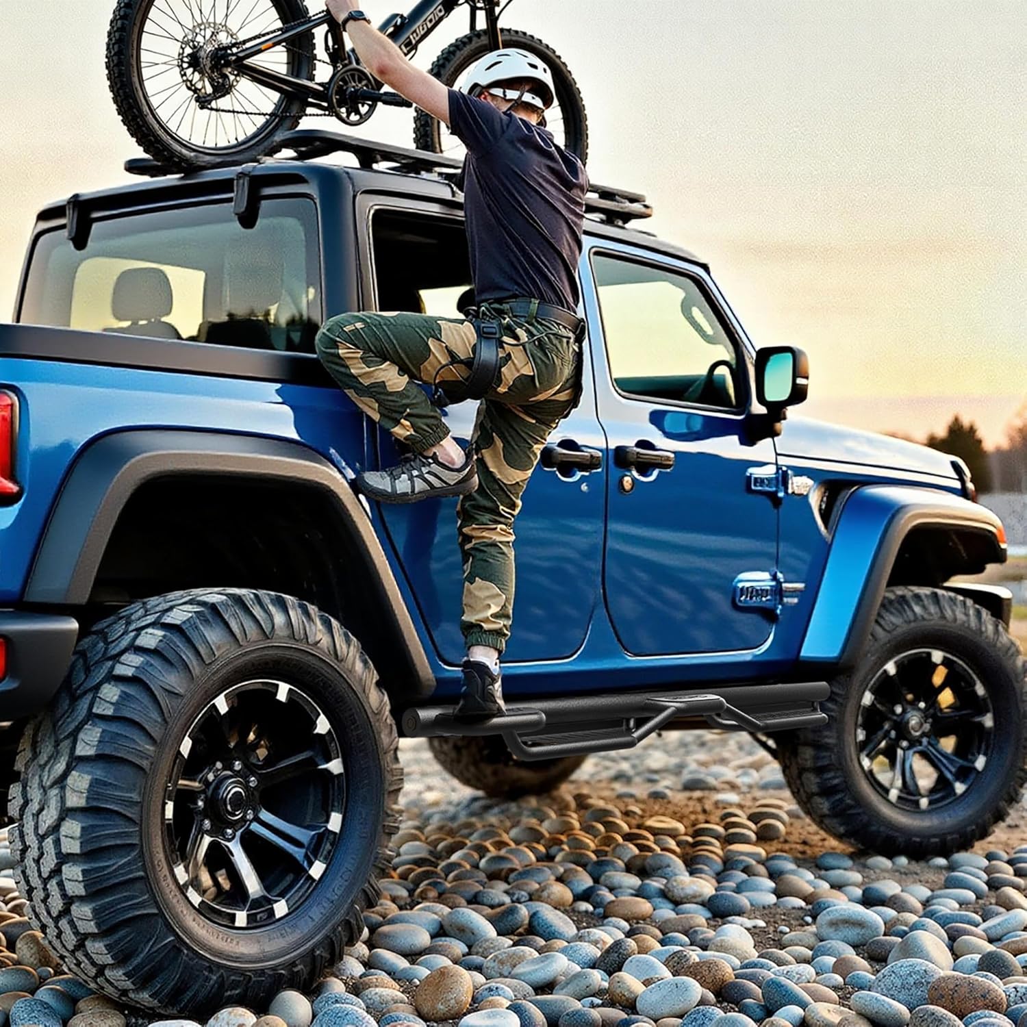 OEDRO Wheel to Wheel Running Boards Compatible with 2020-2026 Jeep Gladiator JT 4 Doors, Bed Access Truck Side Steps, Two-Stairs Steel Nerf Bars Rails,Black