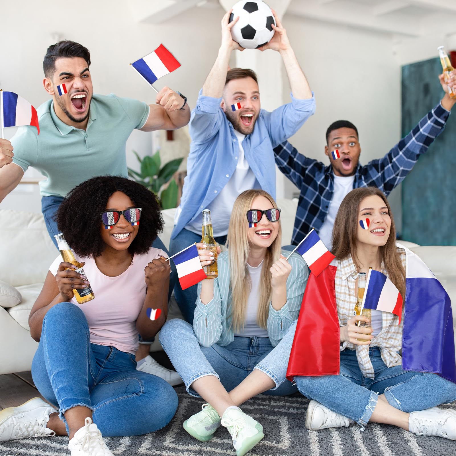 HOWAF Kit Supporter France, Drapeau France Cape, Petit Drapeau Francais, Maquillage Bleu Blanc Rouge, Lunettes pour Accessoires Photobooth Décorations 2026 Football Coupe du Monde
