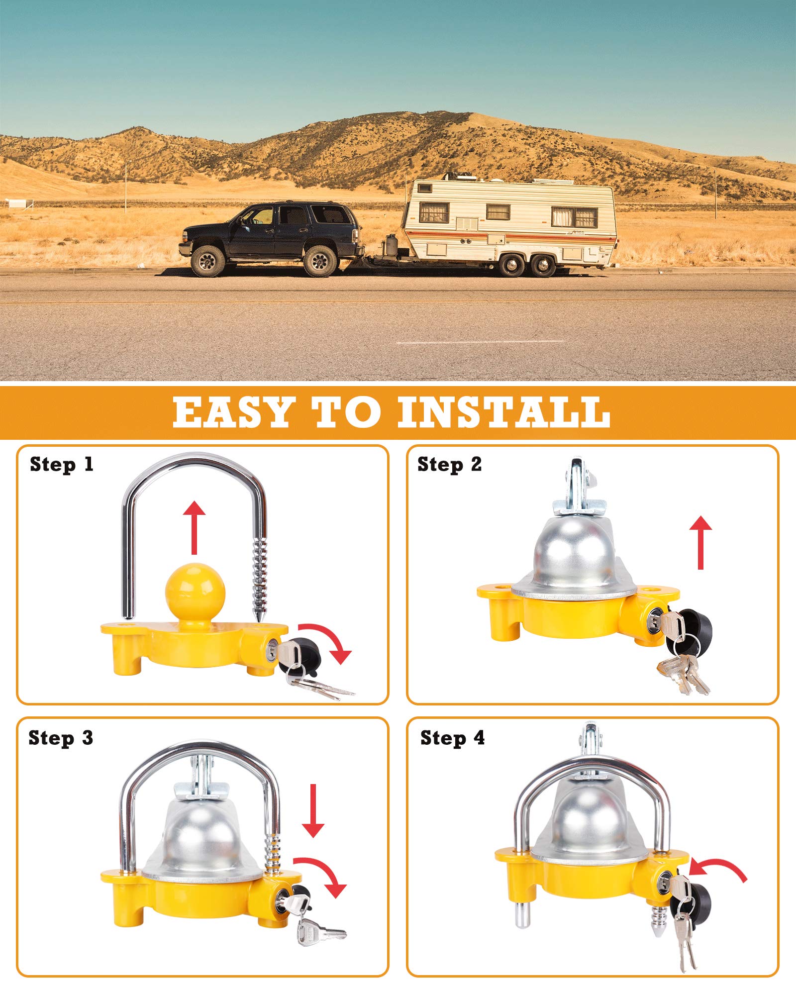 Trailer Hitch Lock Keyed Alike, Trailer Lock 2 Set, 4