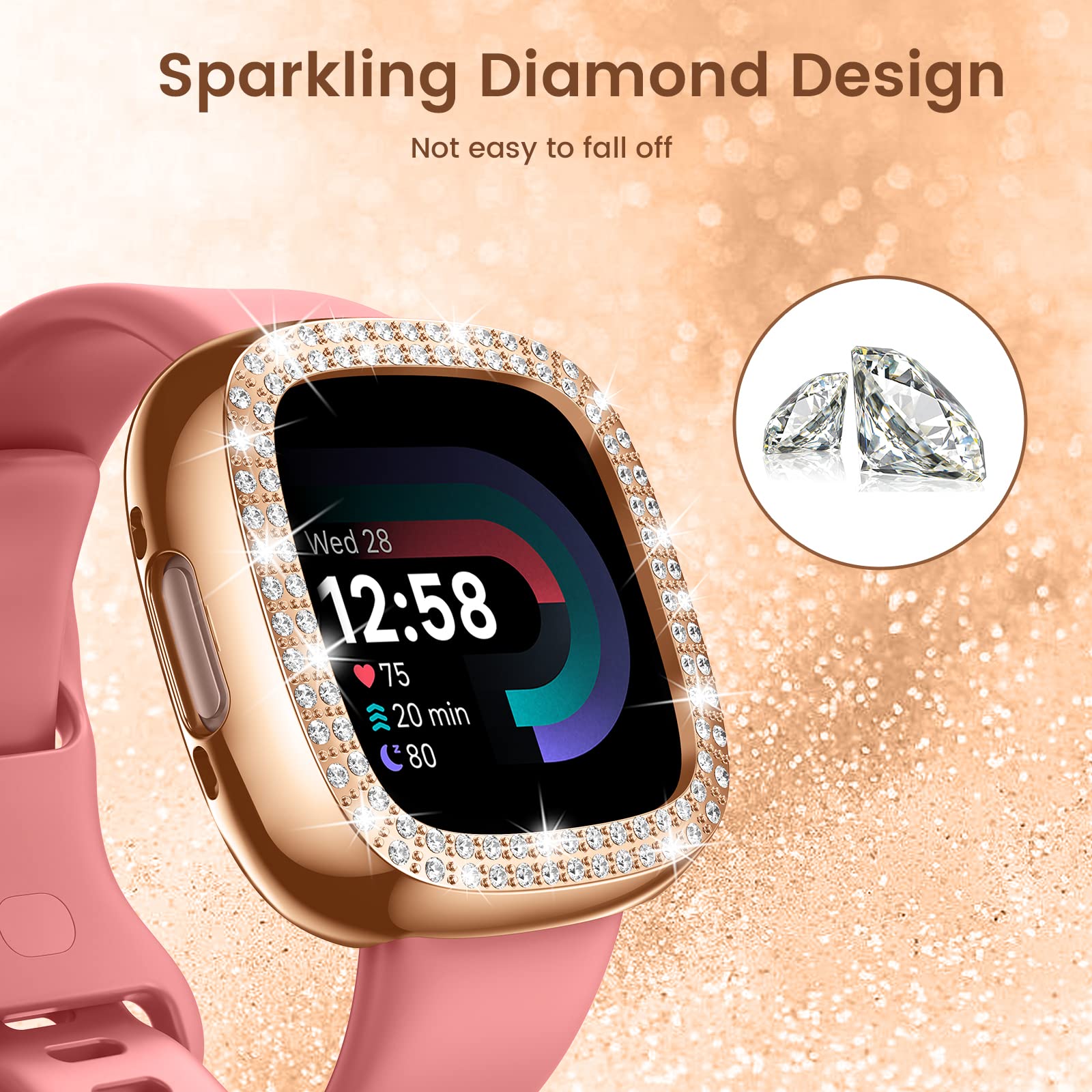 Kamita [4Pezzi] Cover per Con Fitbit Versa 4/Sense 2, Custodia a Copertura Totale in Morbida TPU, Protezione Custodie Protettiva con Proteggi Schermo per Versa4/Sense2(Claro Nero Argento Oro rosa