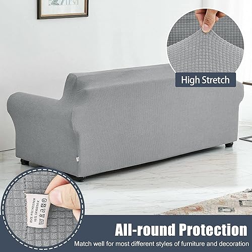 Miniatura 3 de Funda de sofá impermeable suave, fundas de sofá para sala de estar con tela jacquard gruesa a cuadros con parte inferior elástica