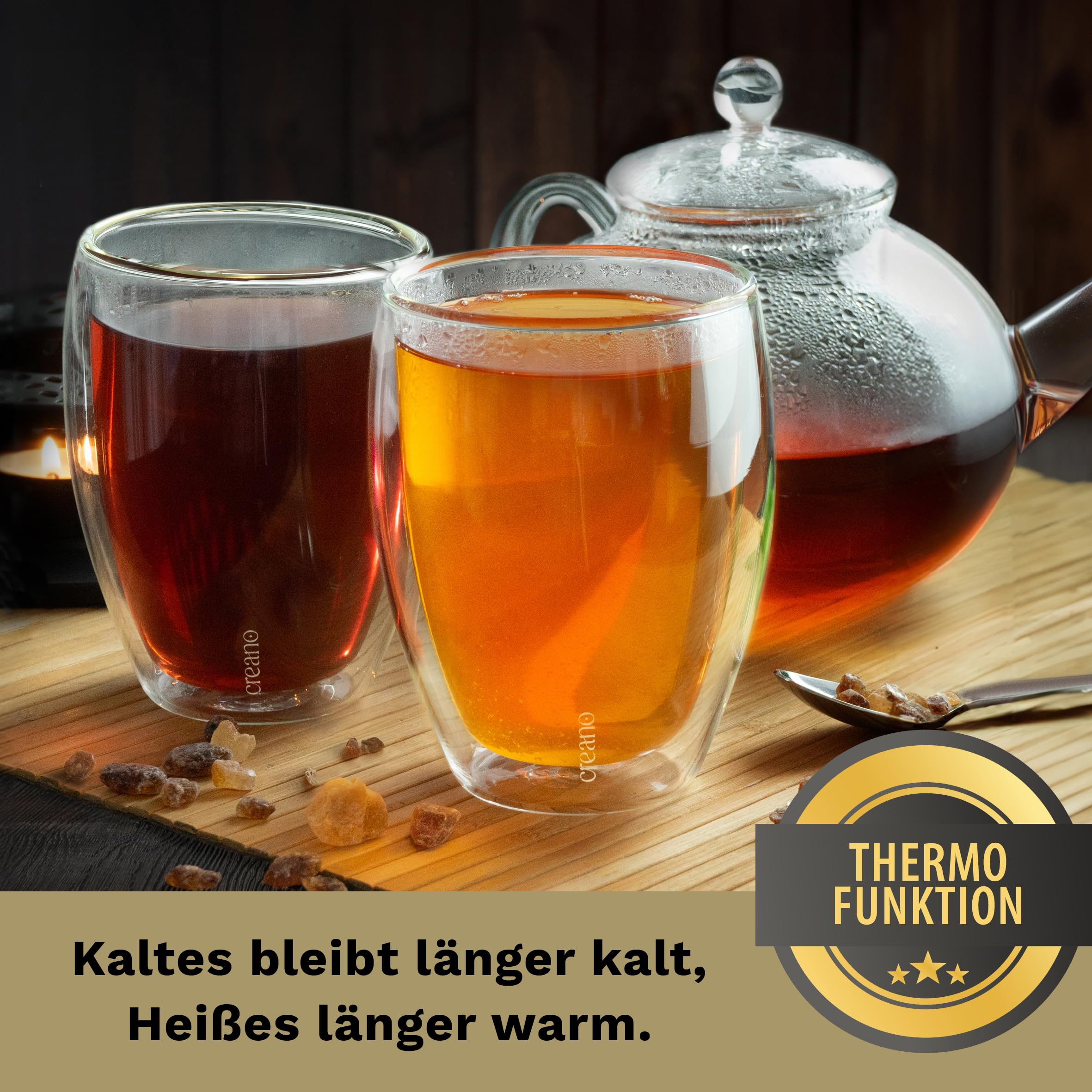 Creano PREMIUM doppelwandige Trinkgläser 400ml - 6er Set - WELTNEUHEIT | 100% Spülmaschinenfest durch GastroSeal Versiegelung deshalb Gastronomie Qualität - Doppelwandglas