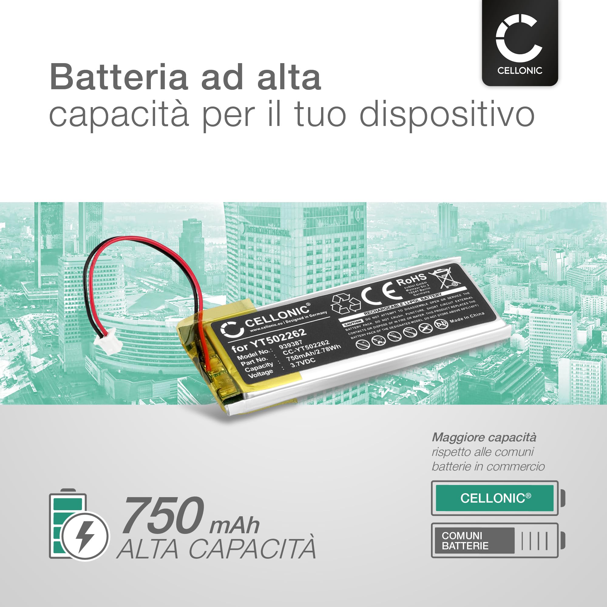 CELLONIC Batteria per Cuffie Compatibile Midland BTX1 Pro BTX2 Pro 750mAh 3.7V