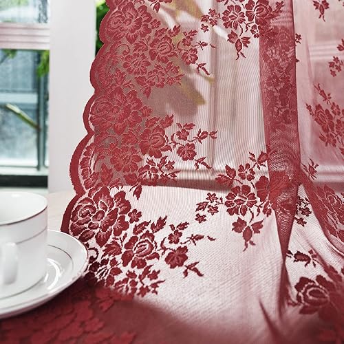 Miniatura 23 de Kotile Cortinas traslúcidas beige de 96 pulgadas de largo para sala de estar, 2 paneles de cortinas rústicas de encaje florales retro crema para