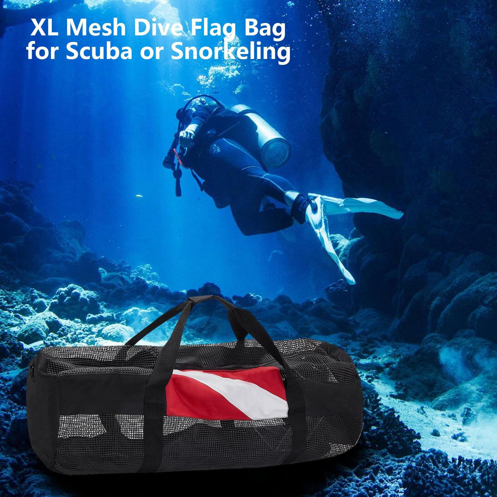 Generico Borsa per ingranaggi per immersione, borsa in maglia con cerniera per | Borse da spiaggia addensate per sport acquatici, snorkeling a secco rapido pieghevole