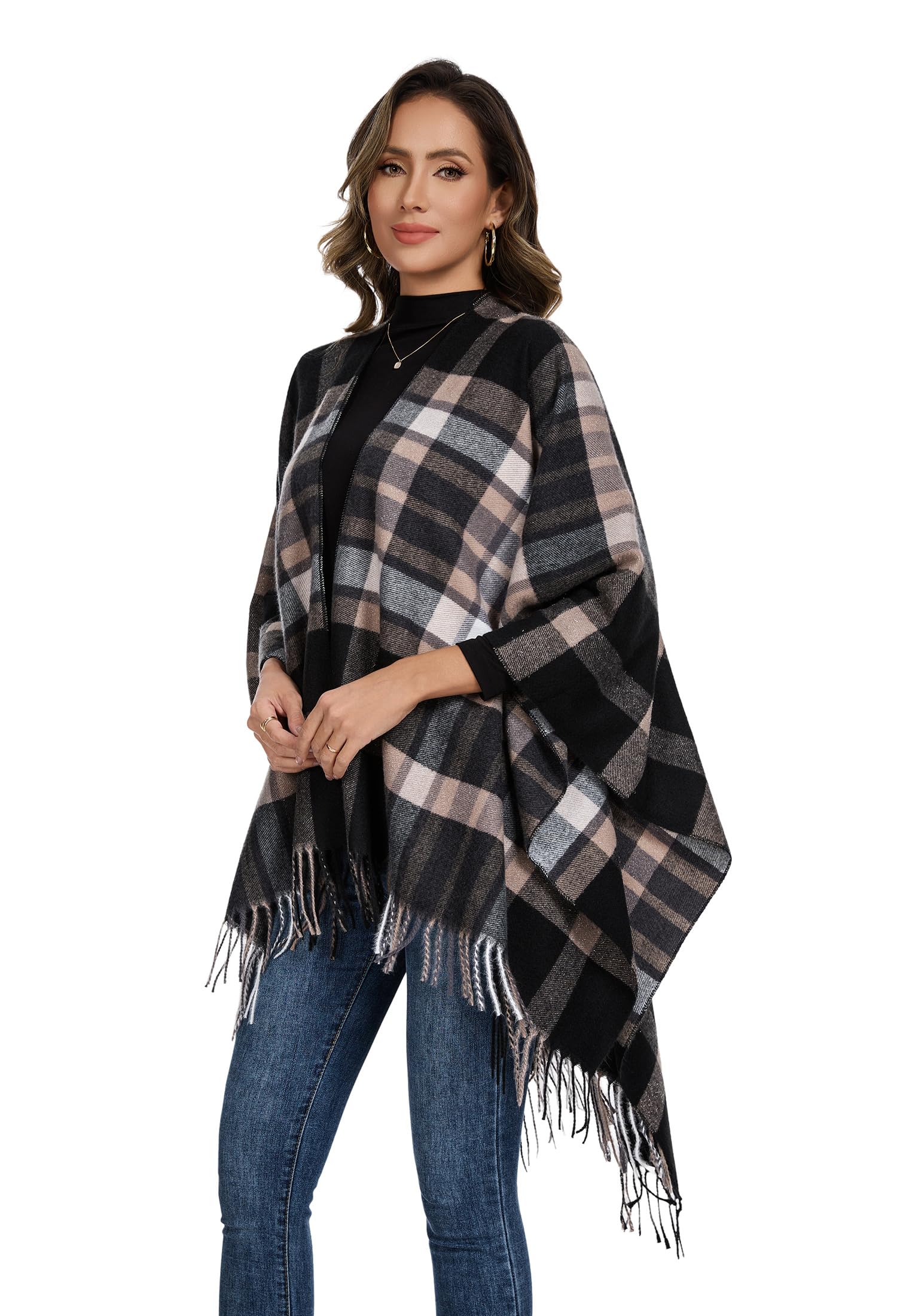 colornival Elegante Mantella da Donna con Fronte Aperto Poncho Morbido, Adatto per Primavera, Autunno e Inverno