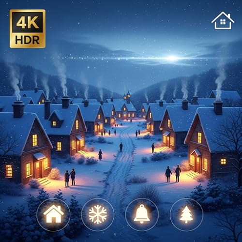 Cozy Snowy Village TV: A Cinematic Pan Across a Peaceful Winter Town at Dusk