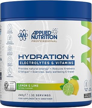 Applied Nutrition Hydration+ Electrolytes and Vitamin Powder Sugar-Free Hydration Drink Mix for Energy Recovery and Electrolyte Replenishment Lemon & Lime - 240g 30 Servings