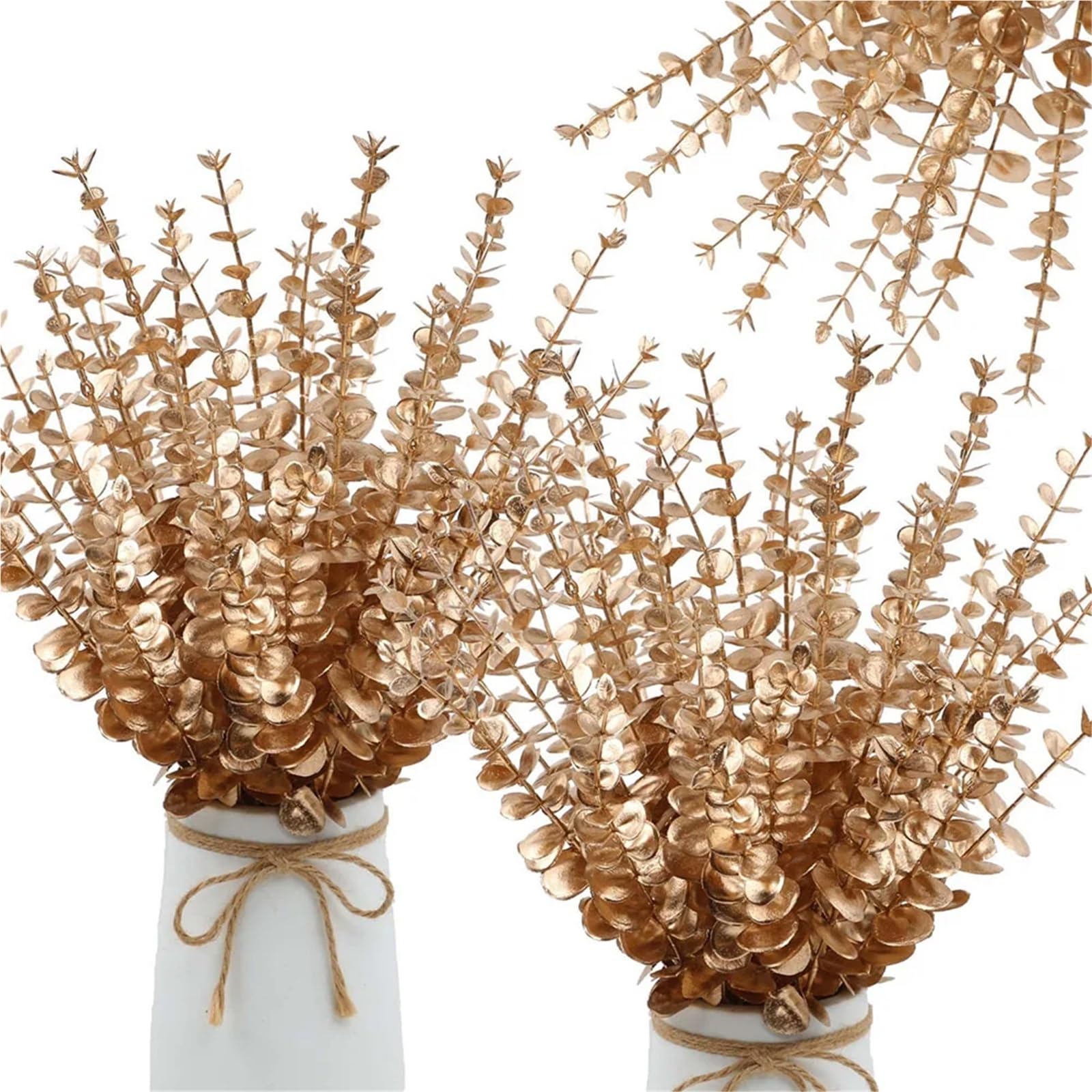 Rami di pino artificiali, Confezione da 30 aghi di pino artificiali con glitter natalizi e rami eucalipto, decorazioni for la casa multimatrimonio(Golden Eucalyptus)