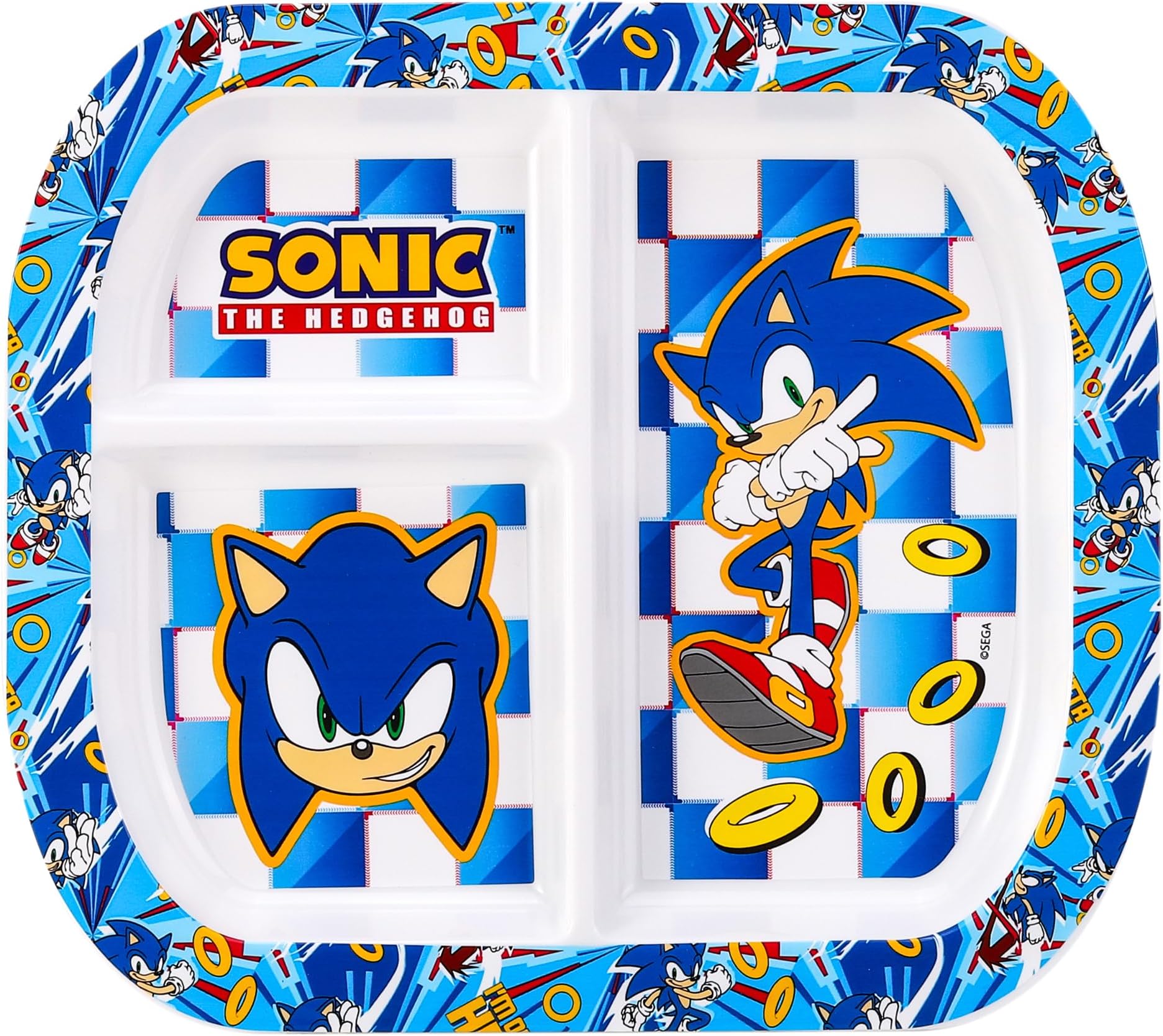 Zawadi Global Sonic The Hedgehog 3 Section Reusable Childrens Kids Toddlers Divided Breakfast Lunch Dinner Plate