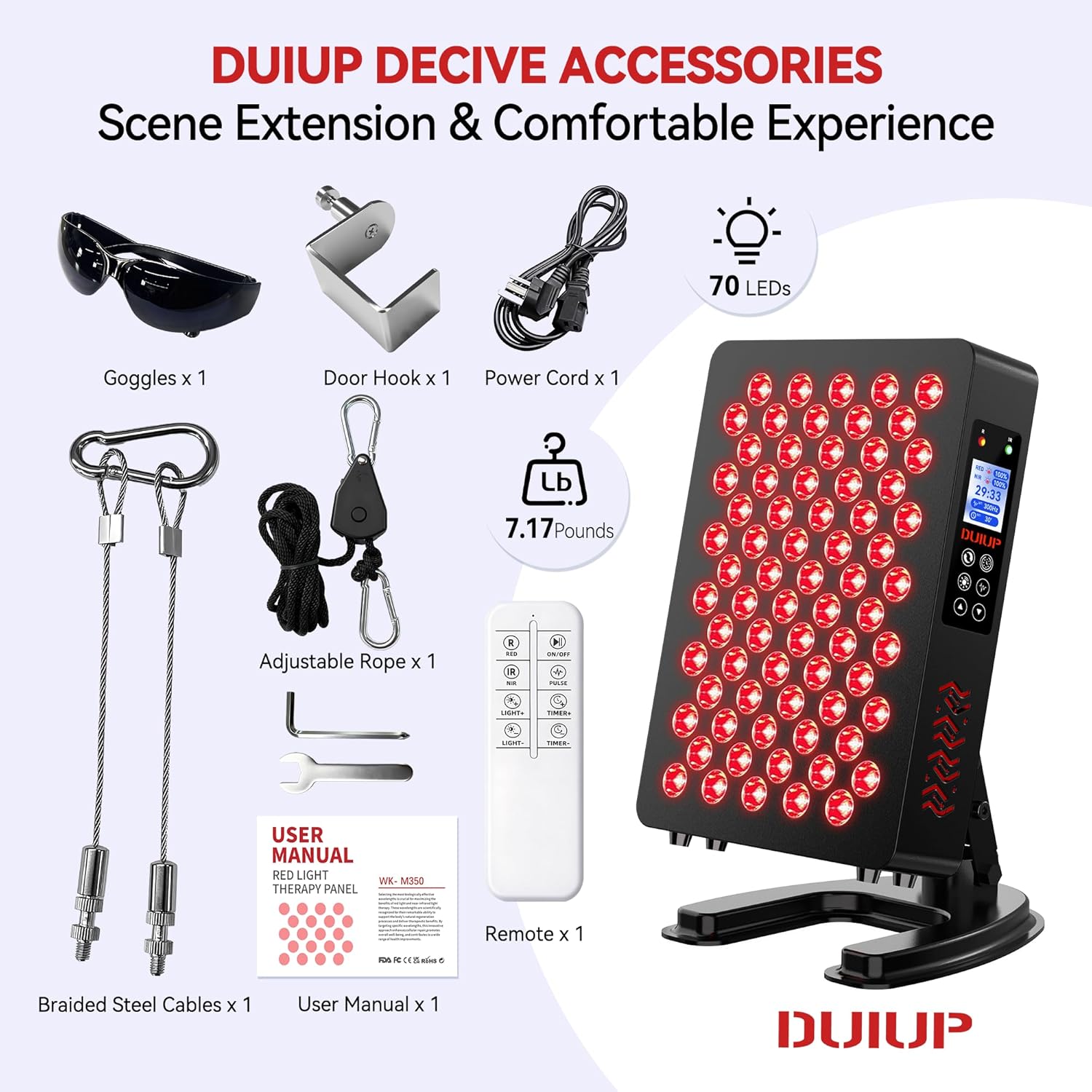 Red Light Therapy Panel, Multiple Adjustable Light Therapy for Body and Face with Timer and Remote, 70 LEDs, Touch Screen Red Near Infrared Light Panel 630-940nm for Skin Health, Energy, Recovery