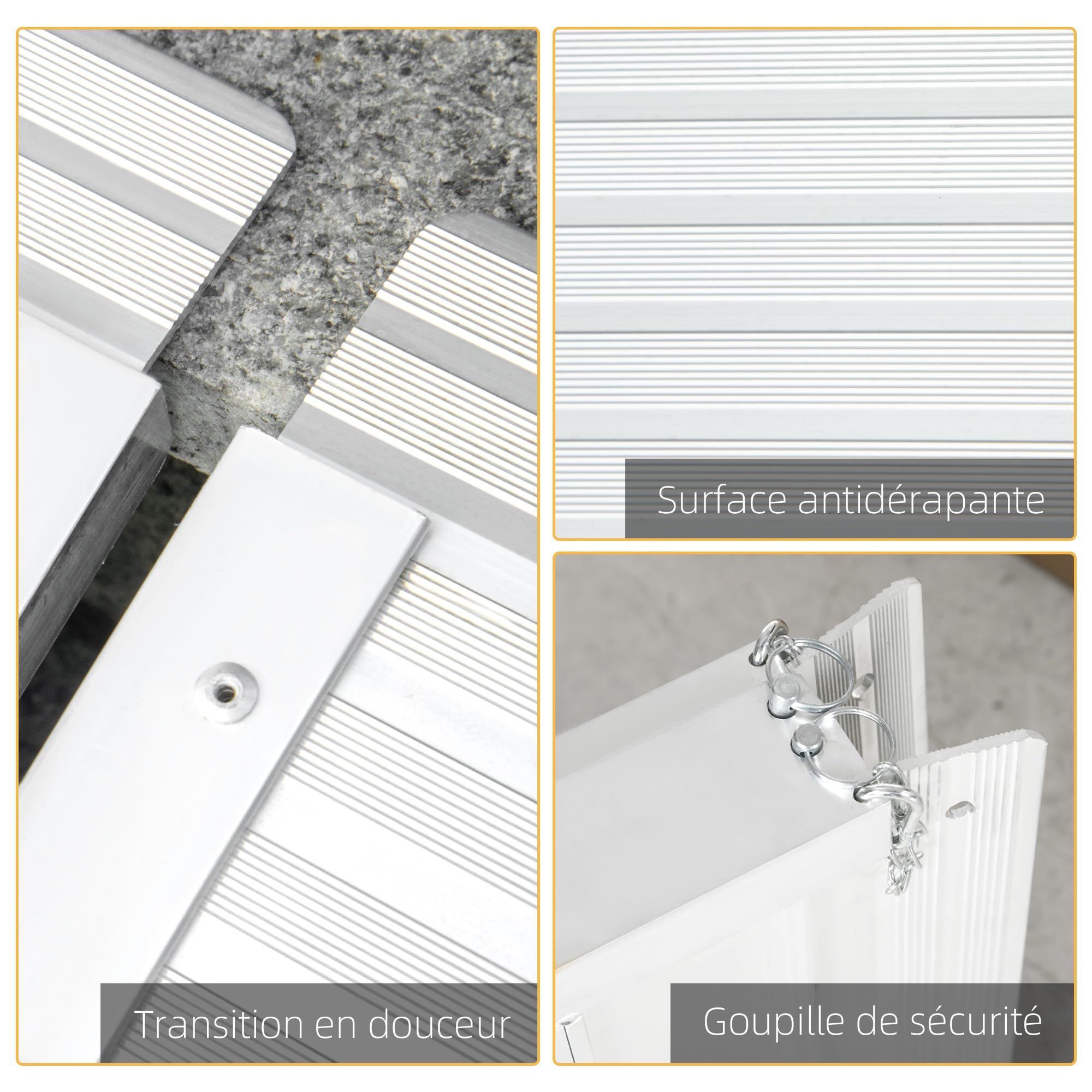 HOMCOM - Rampa de silla de ruedas plegable antideslizante 123x74 cm | Rampa de carga de chorro de arena, aleación de aluminio, bordes de seguridad, pegatinas reflectantes, carga máx. 270 kg