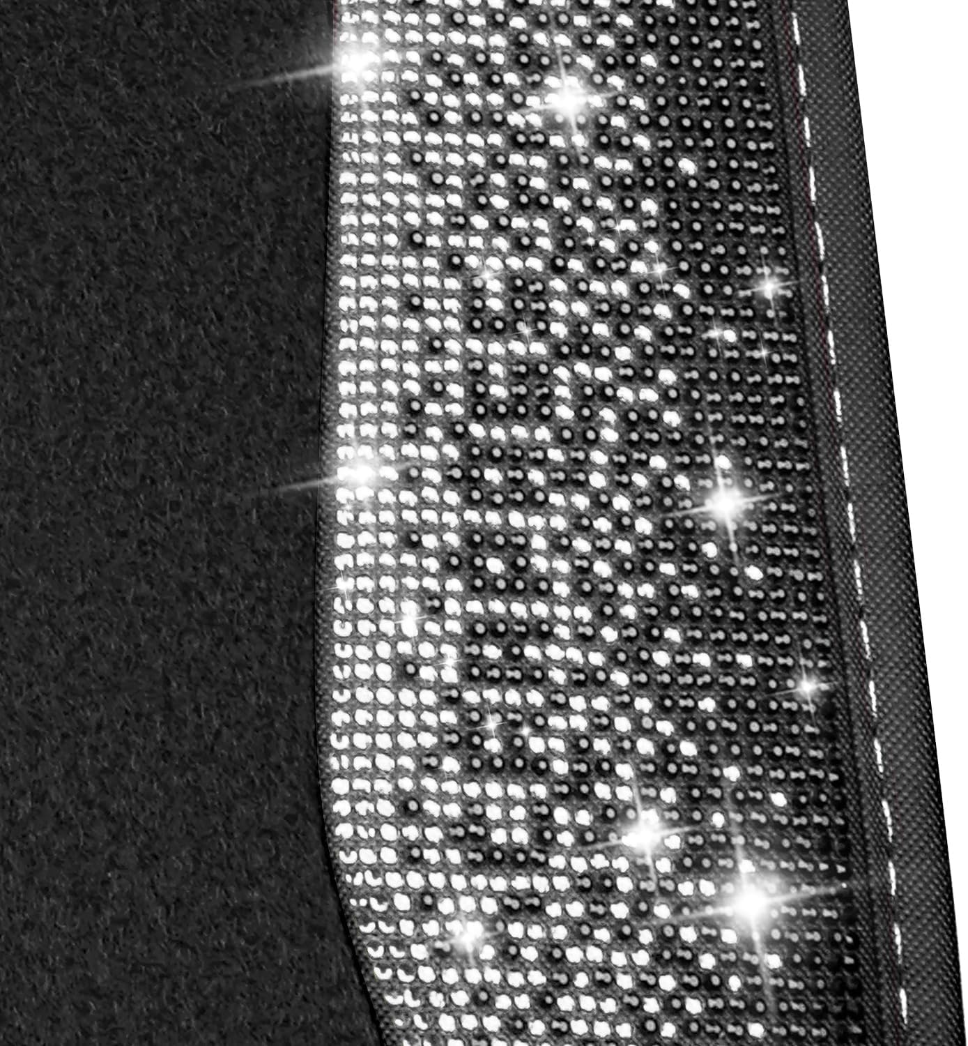 CAR PASS Bling Diamond Car Floor Mat Shining Rhinestones Carpet, Sparkly Glitter Crystal Anti-Slip PVC Heel Pad Automotive Universal Fit for SUV Sedan Car Van, 4pcs for Girl Cute Women, Black Silver - Image 8