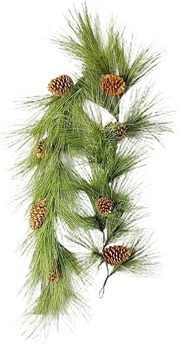 Miniatura 7 de Guirnalda de agujas de pino de 6 pies de largo, vegetación verde perenne para chimenea y manto de Navidad