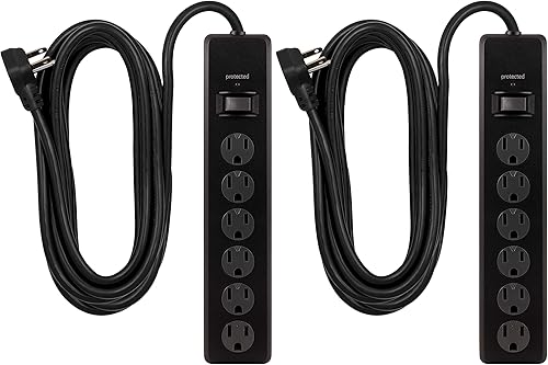 GE Protector SurGE de 6 tomas, paquete de 4, cable de extensión de 10 pies, 800 julios, de enchufe plano, cubiertas de seguridad de girar para