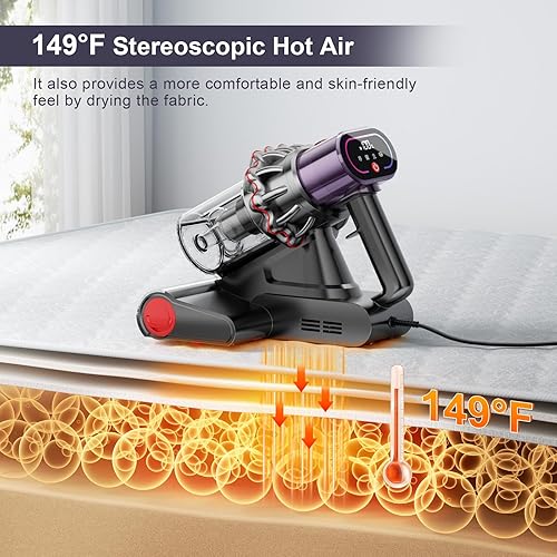 Miniatura 5 de Dufuls Aspiradora de cama, aspiradora de colchón con UV y ultrasonido, tecnología de alta calefacción, sensor de polvo inteligente, aspiradora de