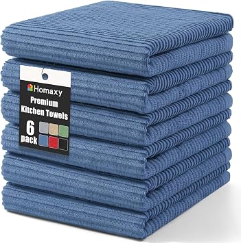 Homaxy Premium 100% Cotton Kitchen Towels 18"x 28", 6 Pack, Black