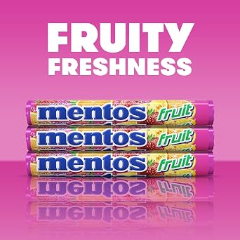 Mentos Fruit Chewy Mint Candy Roll, 14 Pieces Per Roll, 6 Count Party Pack