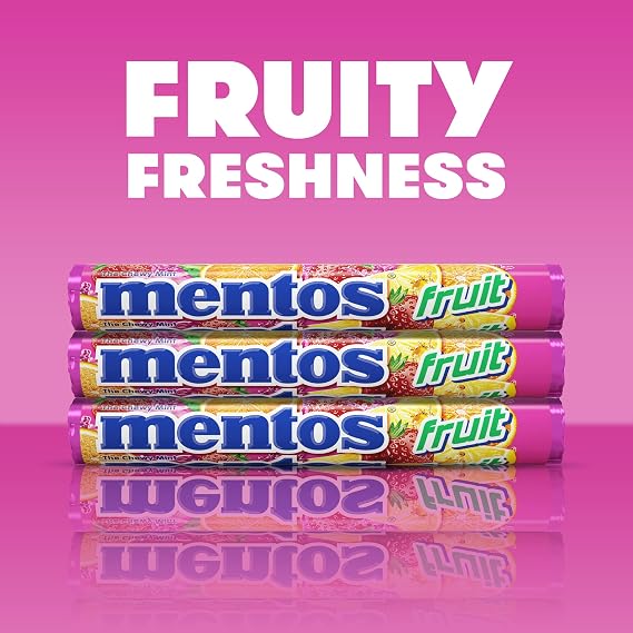 Mentos Fruit Chewy Mint Candy Roll, 14 Pieces Per Roll, 6 Count Party Pack