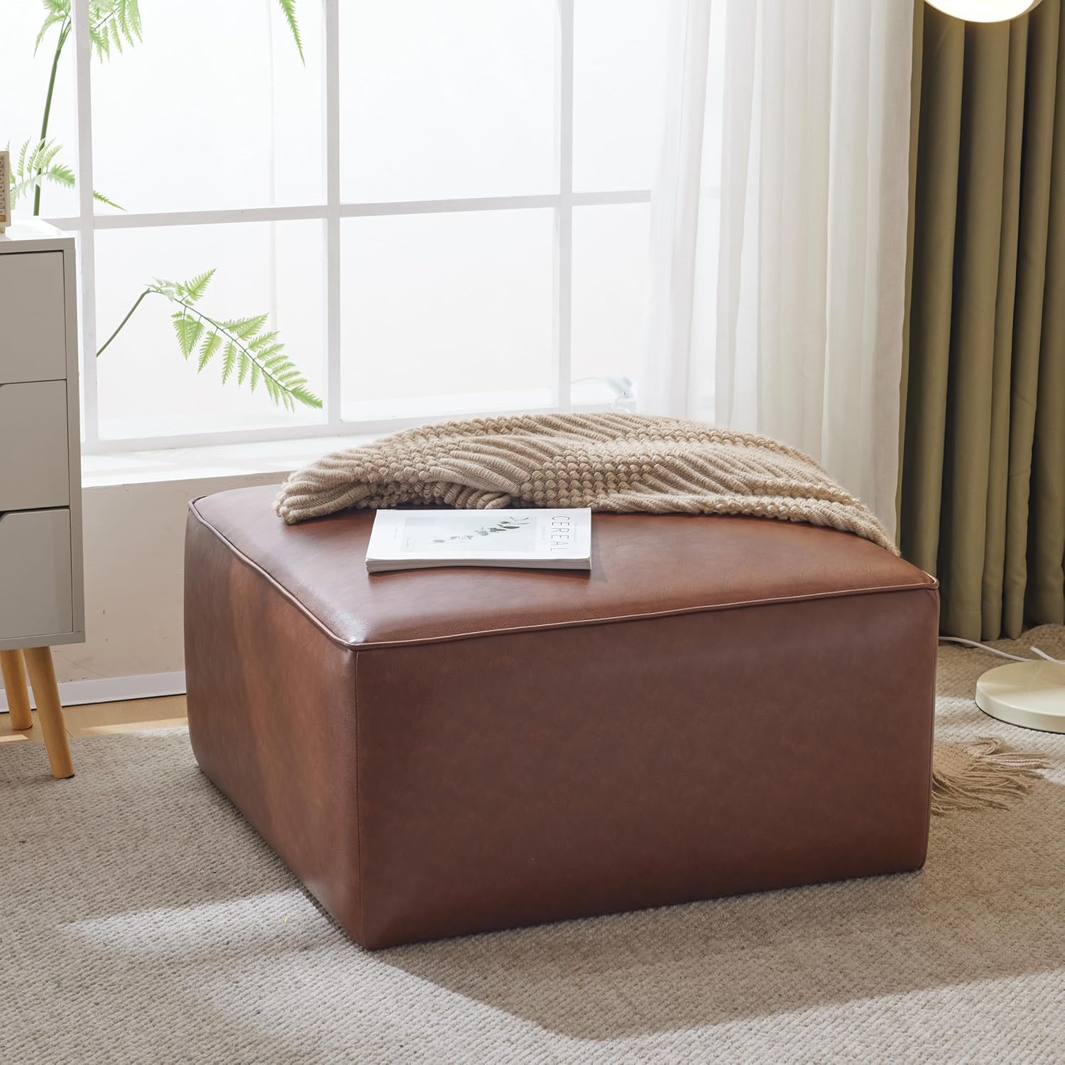30" Modern Sofa PU Ottoman Foot Rest Faux Leather Multifunctional Extra Seat, Side Table, Accent Piece Footstool for Living Room Bedroom