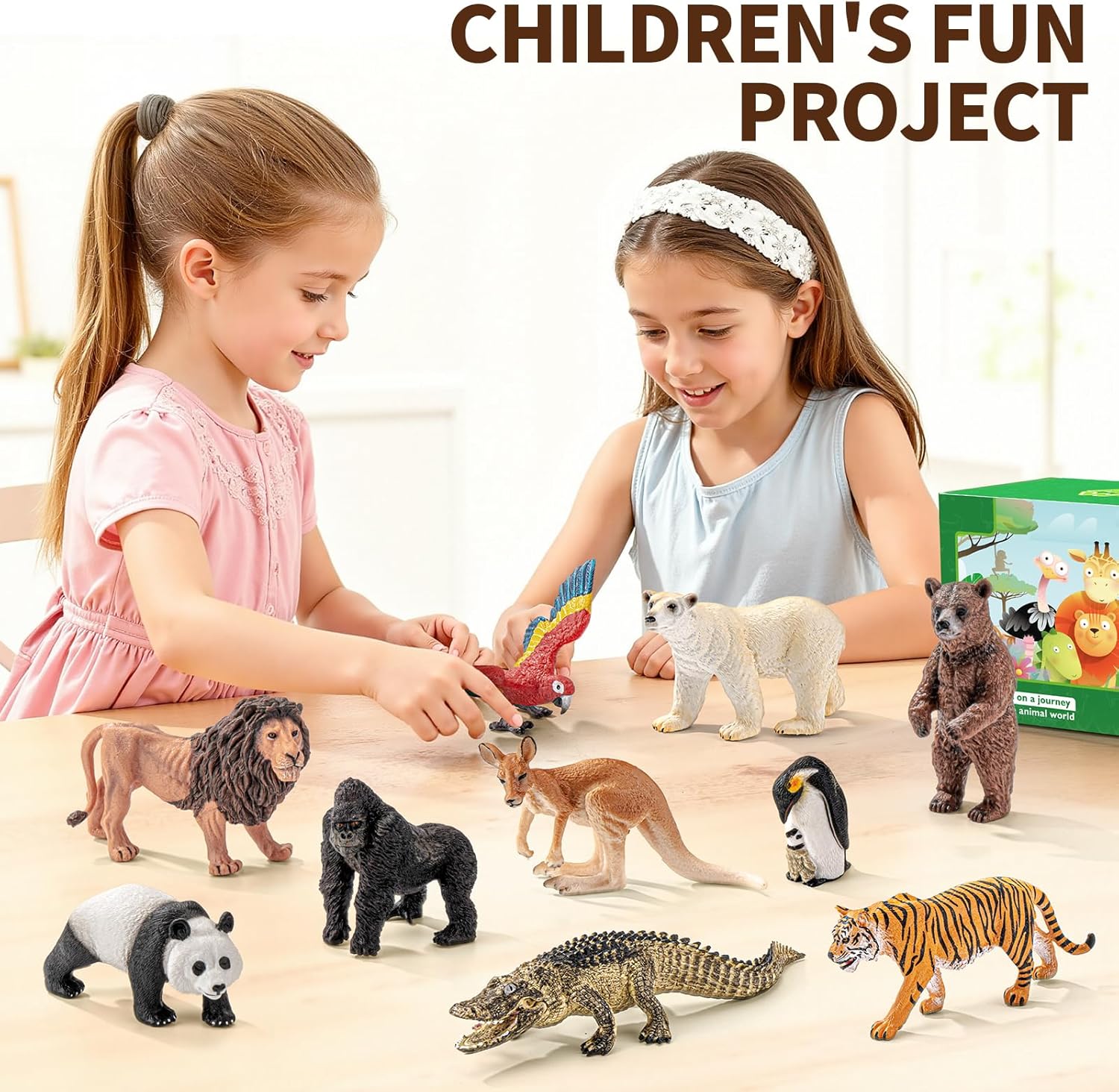 10PCS 2-7" Safari Zoo Animal Toys for Toddlers Kids, Realistic Wild Animal Figurine Toys Set, Tiger,Bear,Kangaroo,Crocodile,Lion,Polar Bear, Educational Learning Toys Playset for Boys Girls