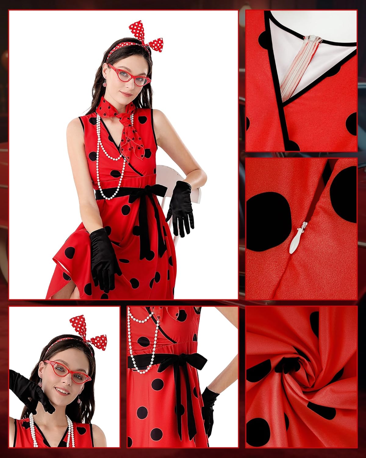 1950s Polka Dots Dress Women Sleeveless Vintage Dresses 50s Outfits Retro Accessories Sock Hop Party Costume - Image 3