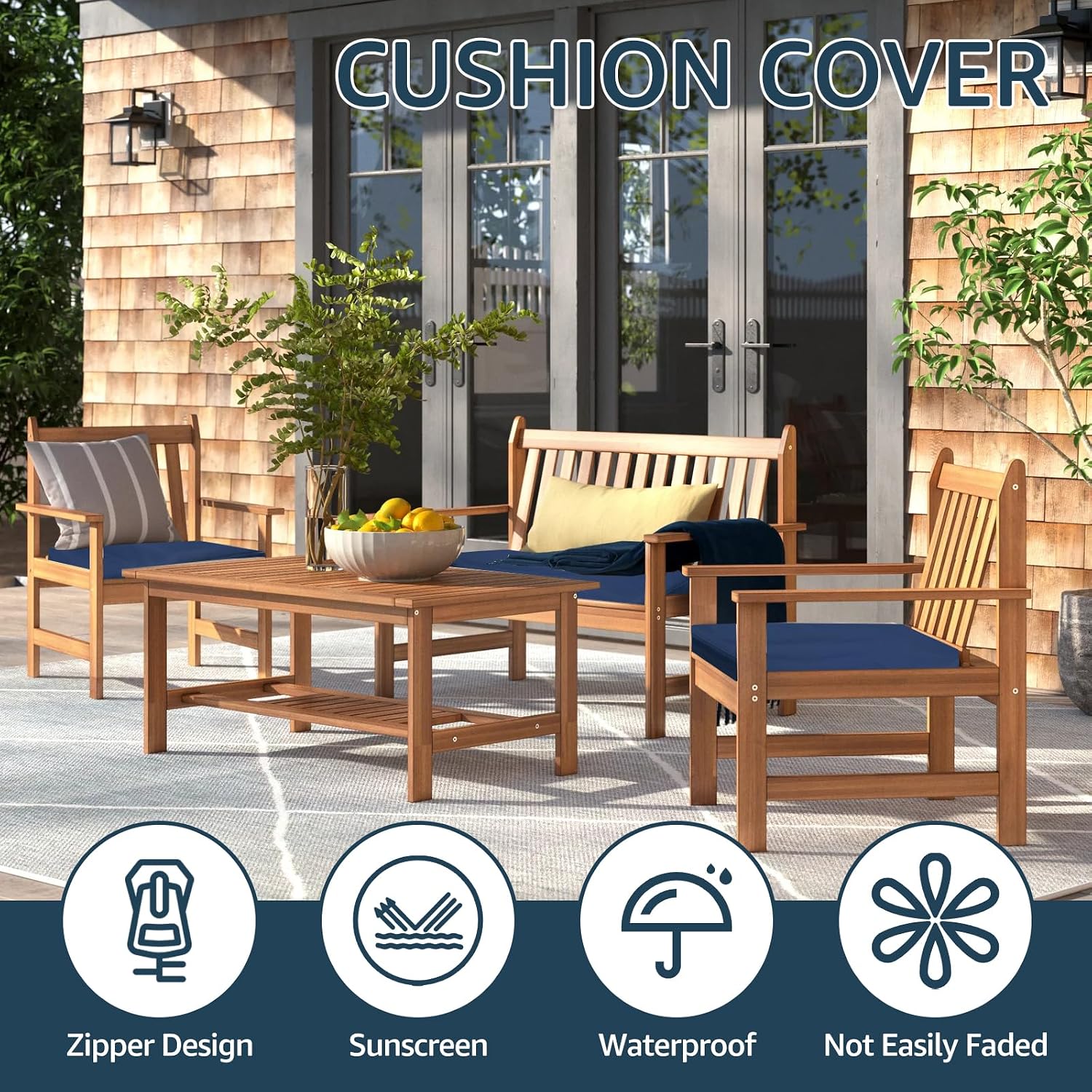 4Pcs Patio Seat Cushion Covers, Waterproof Outdoor Cushion Covers for Patio Replacement Patio Cushions Couch Slipcovers Chair Seat Cover 23"x23" Soft Flexibility Protector