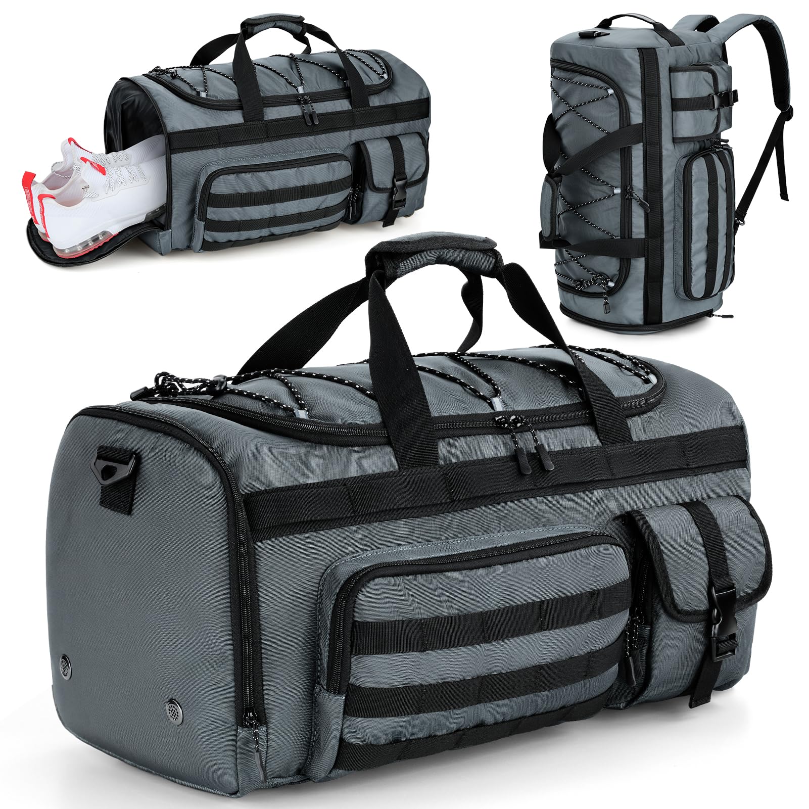 Gonex Bolsa de deporte y bolsa de viaje para hombre de 45 l, 3 en 1, portátil, con compartimento para zapatos, para gimnasio, entrenamiento y viajes (gris)