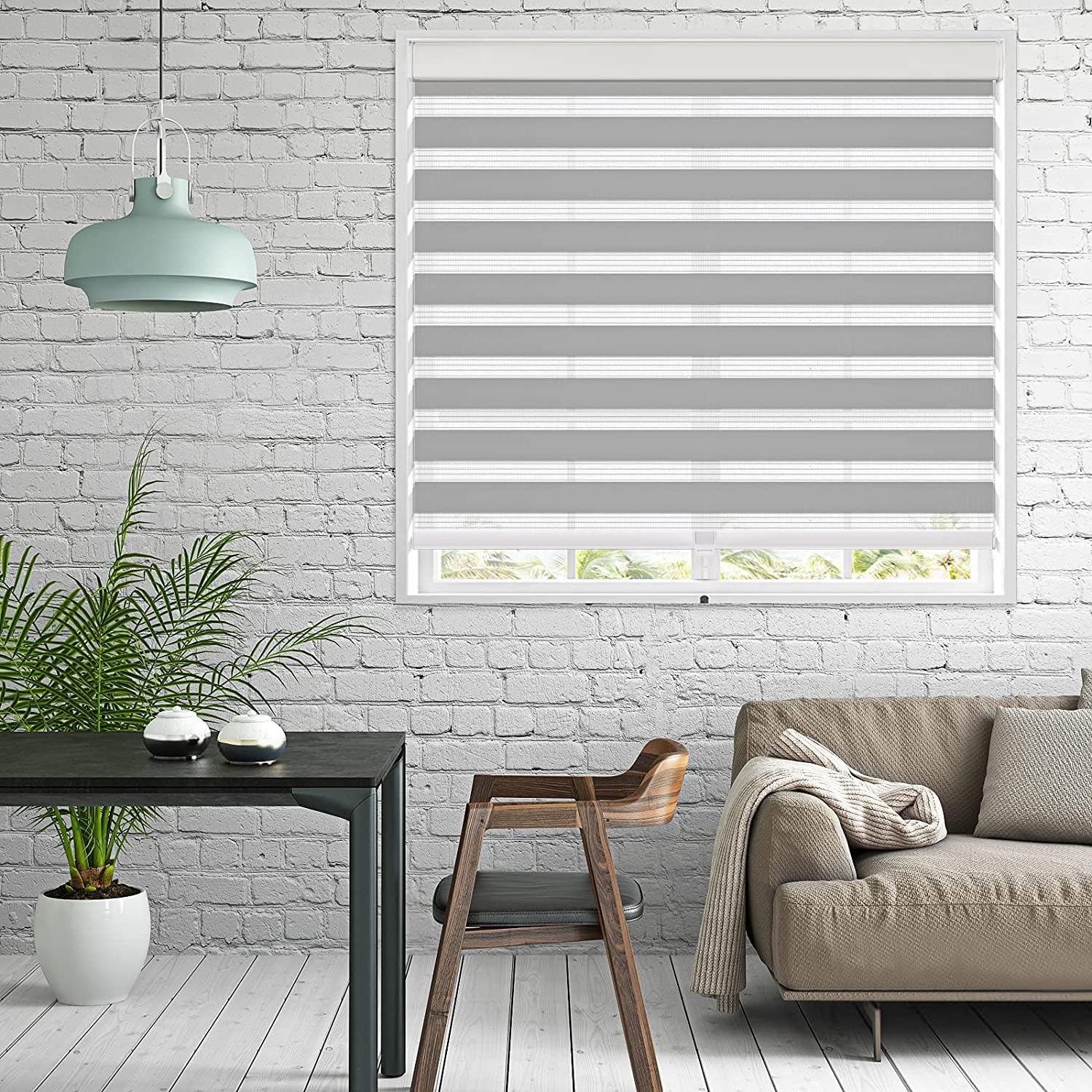 Zebra Blinds,Roller Blinds for Windows,Custom Size Dual Layer Cordless Window Blinds and Shades,Sheer or Privacy Light Control,Day and Night Blinds for Door,Office[Grey,77" W x 95" H Customize]