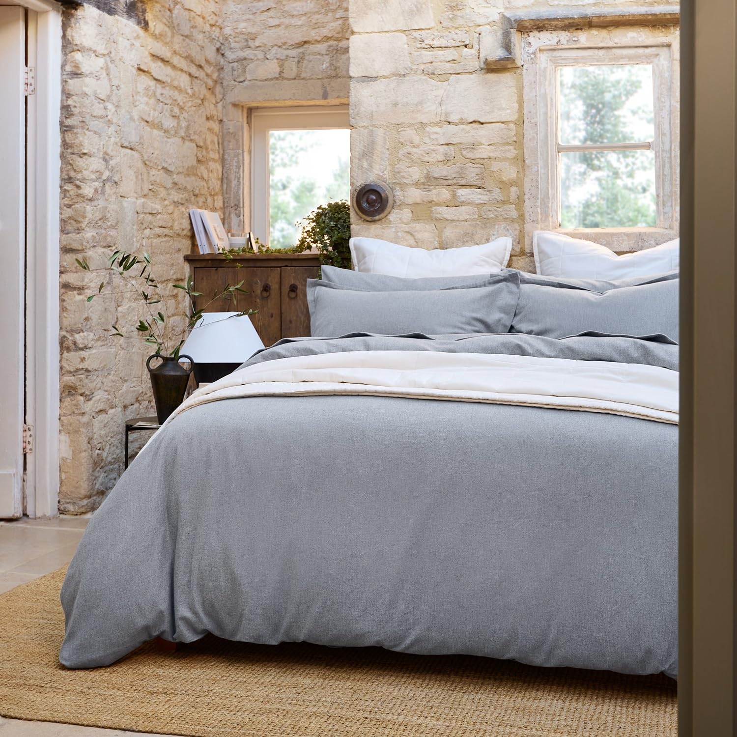 Christy Flannel Marl Super King Duvet Set | 100% Brushed Cotton | Tranquil Muted Palette Quilt Cover Set | Timeless Bedding | Cosy Relaxed Bed Linen | Silver Grey