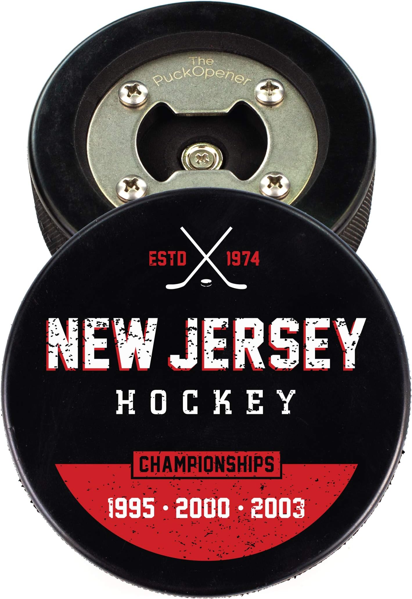The PuckOpener - Hockey Puck Bottle Opener - New Jersey Champs