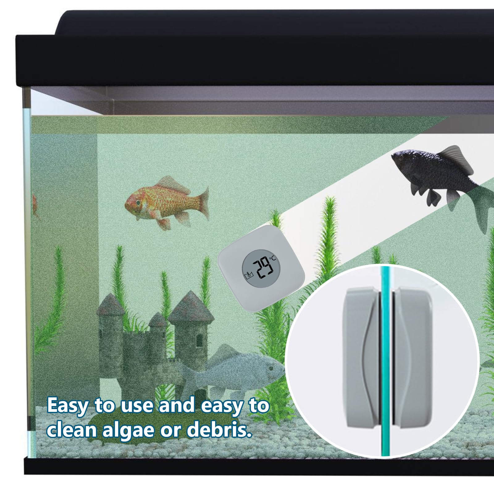 Spazzola magnetica per acquario, detergente vetri con indicatore temperatura, rimozione alghe piscina