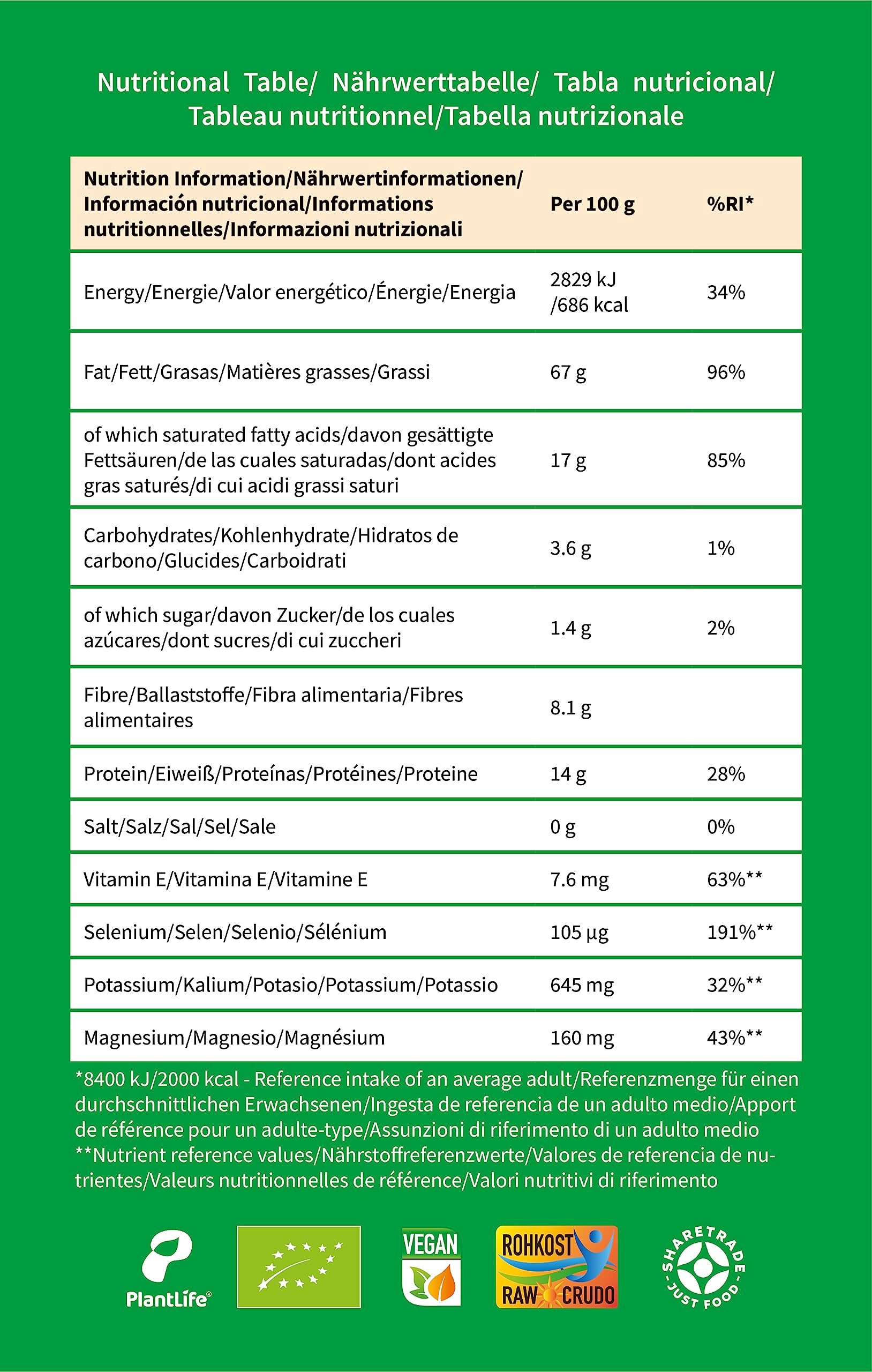 PlantLife BIO Paranusskerne 1kg - Rohe, Unbehandelte und Naturbelassene Paranüsse
