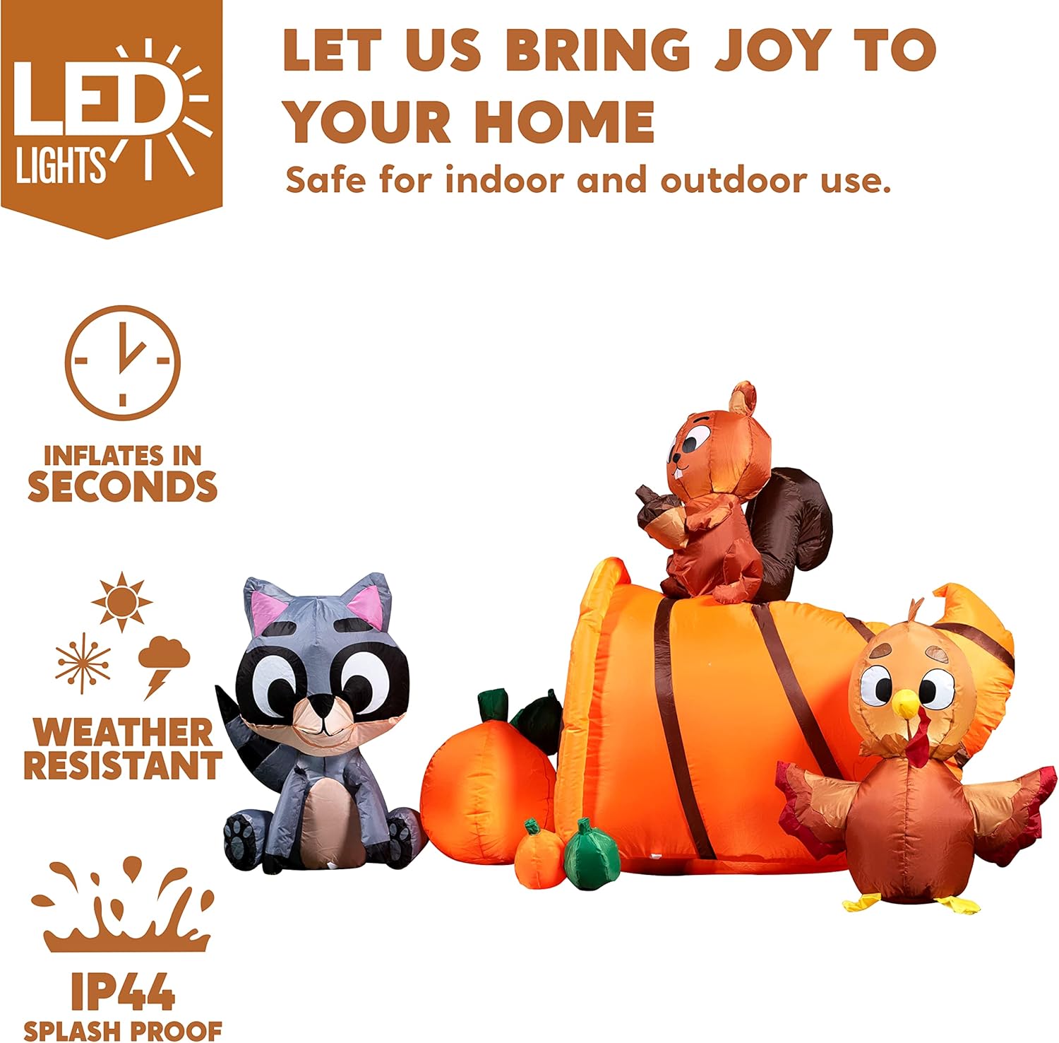 Joiedomi 7 FT Long Inflatable Woodland Animals with Cornucopia with Build-in LEDs, Blow Up Inflatables for Thanksgiving Party Indoor, Outdoor, Yard, Garden, Lawn Fall Decorations