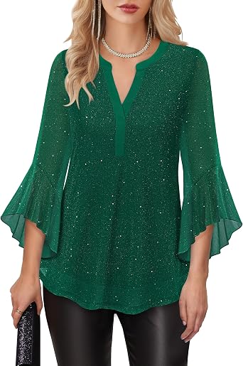 Lotusmile Womens 3/4 Sleeve Dressy Tops Elegant V Neck Blouse for Women Casual Work Evening Party
