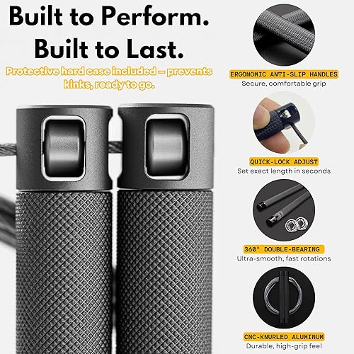 Miniatura 2 de Cuerda de salto de velocidad, rodamientos de bolas dobles de 360 de alta calidad, cuerda de velocidad de aleación de aluminio, ideal para fitness,