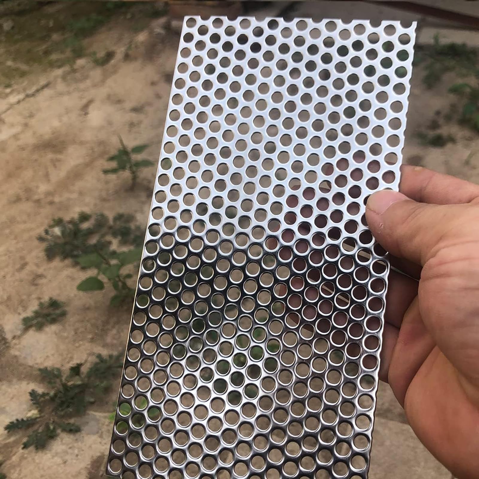 Lochblech aus Stahl, Perforiertes Metallblech, Edelstahl 304, 0,8 mm, Silber, 1–10 Maschenweite, mehrere Größen(2mm Mesh,25x25cm)