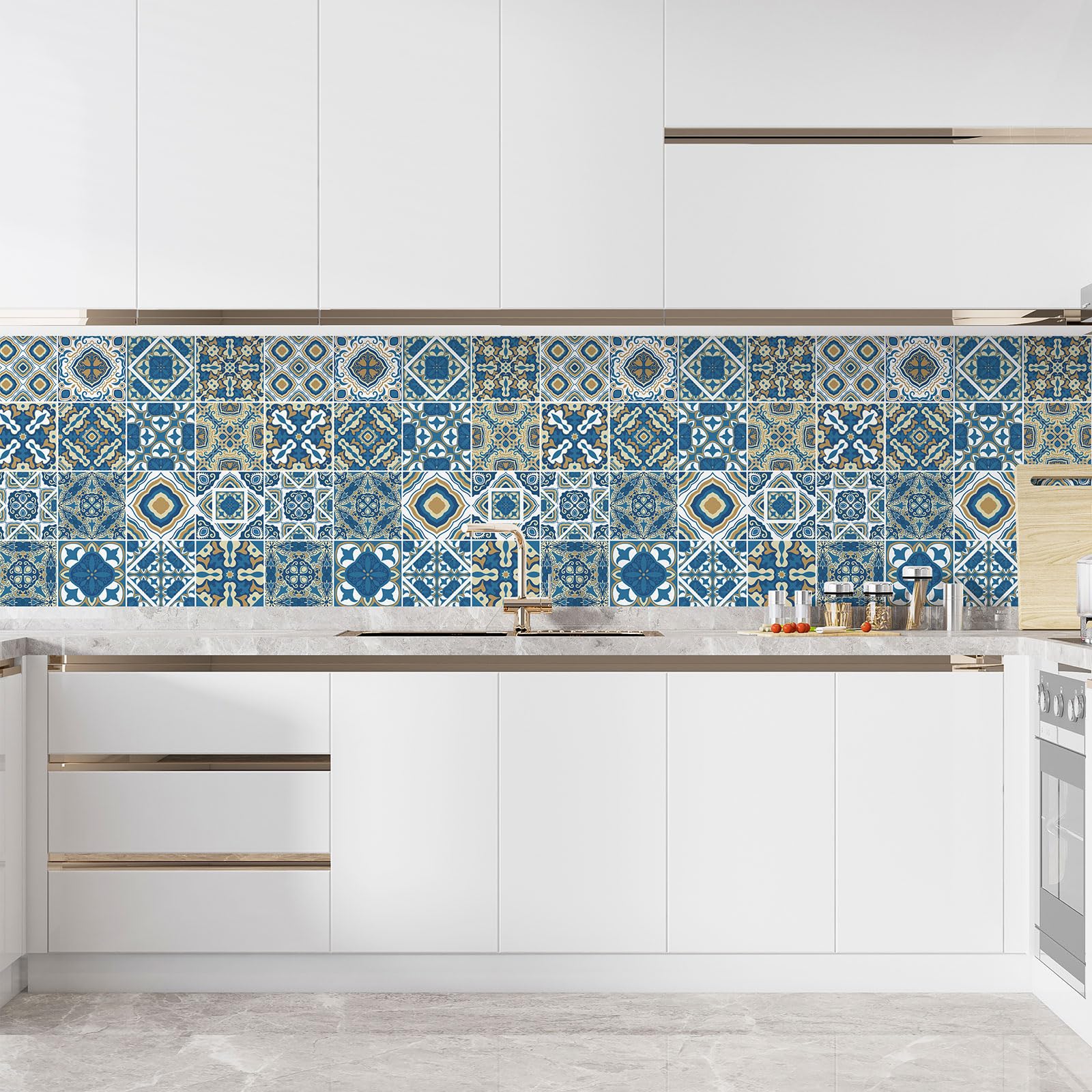Lumalea Adesivo per cucina, effetto piastrelle di cemento, 3617681270768 – Adesivo + protezione opaca, 90 x 90 cm
