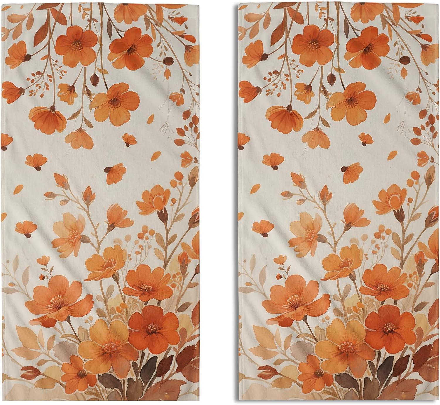 Fall Floral Hand Towels for Bathroom Set of 2 Burnt Orange Autumn Flower Theme Holiday Print Seasonal Decorative Handtowels Soft Absorbent Bath Towel for Home Guest Room Hotel Gym Spa