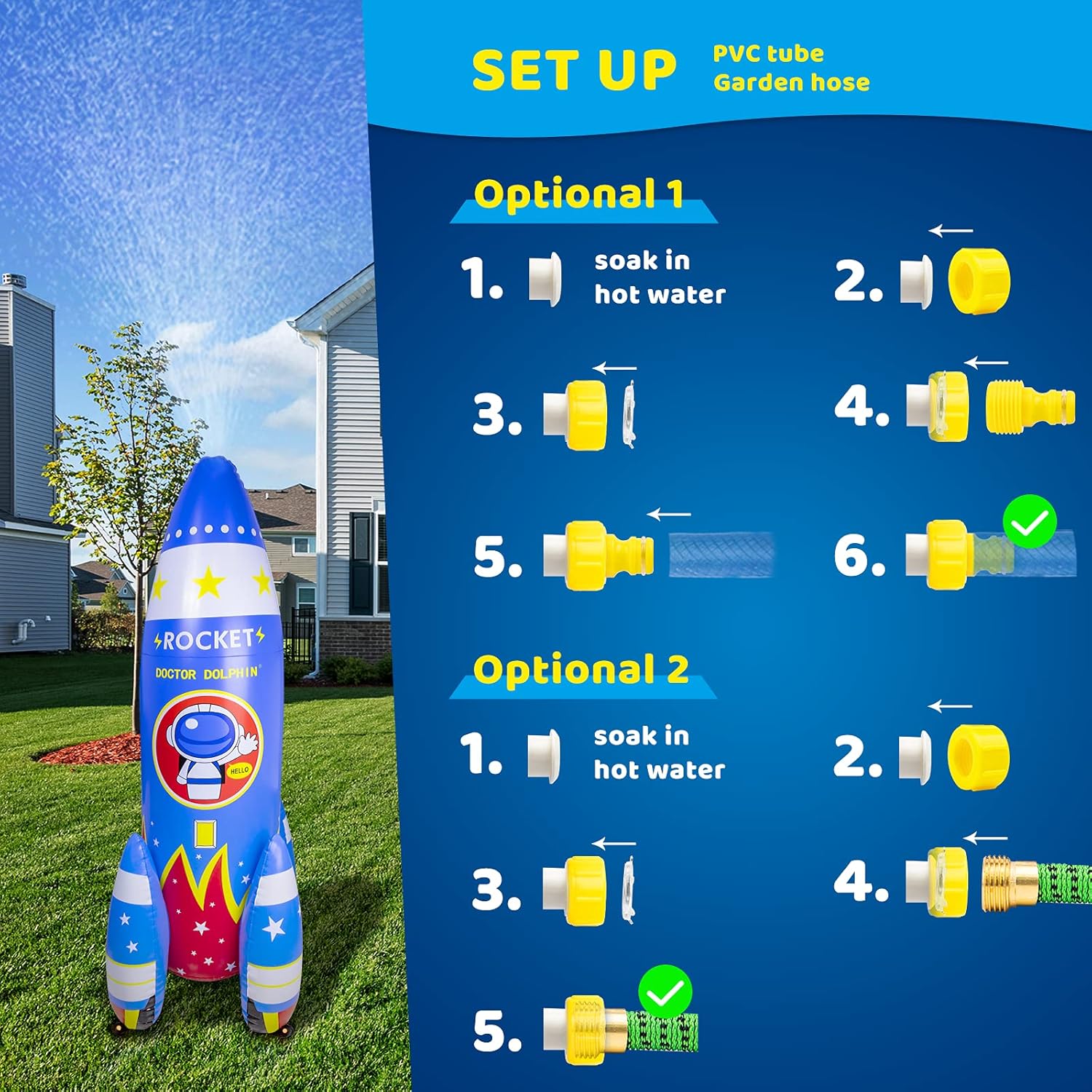 ROYPOUTA Inflatable Sprinkler for Kids Yard Outdoor Water Play, 6ft Giant Rocket Sprinkler Kids Water Toys for The Outside Backyard : Toys & Games