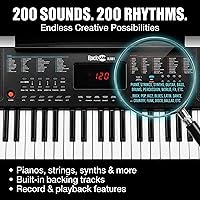 Vista 5 de RockJam - Teclado compacto de 61 teclas con soporte para partituras, fuente de alimentación, calcomanías para notas de piano y lecciones de Simply