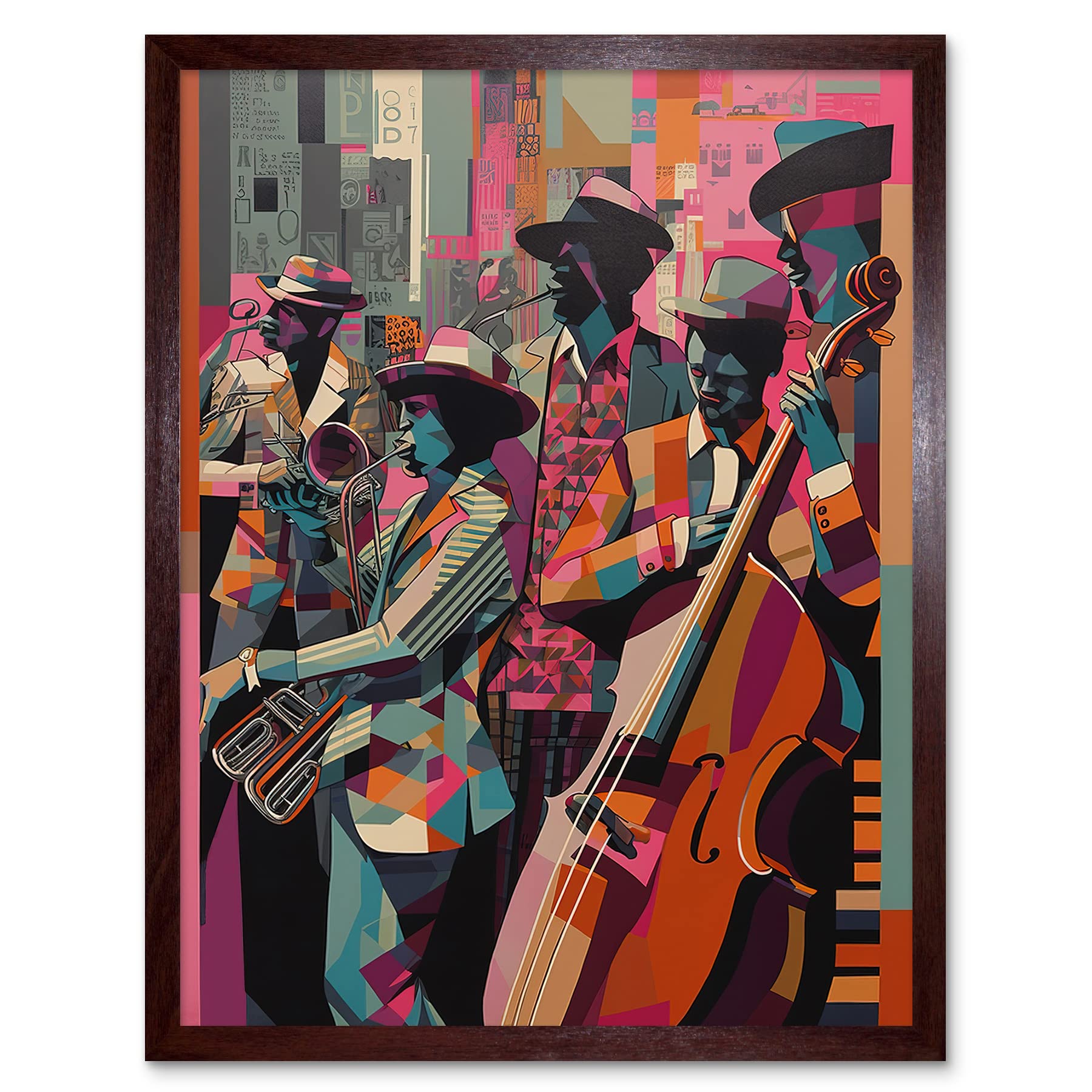 Artery8 New Orleans Jazz Festival Musicians Warming Up in the City Street Abstract Modern Painting Art Print Framed Poster Wall Decor 12x16 inch